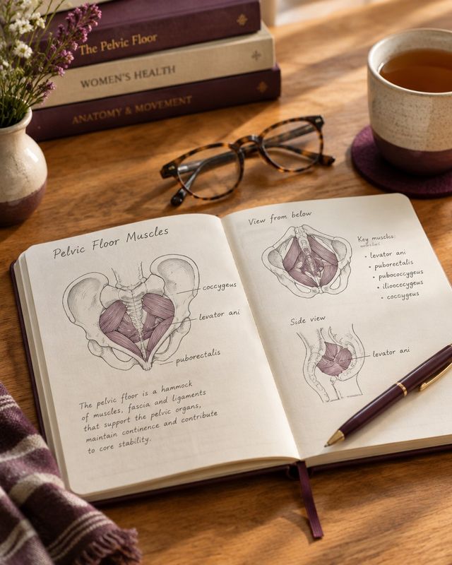 Pages of the method, with hand-drawn pelvic floor anatomy